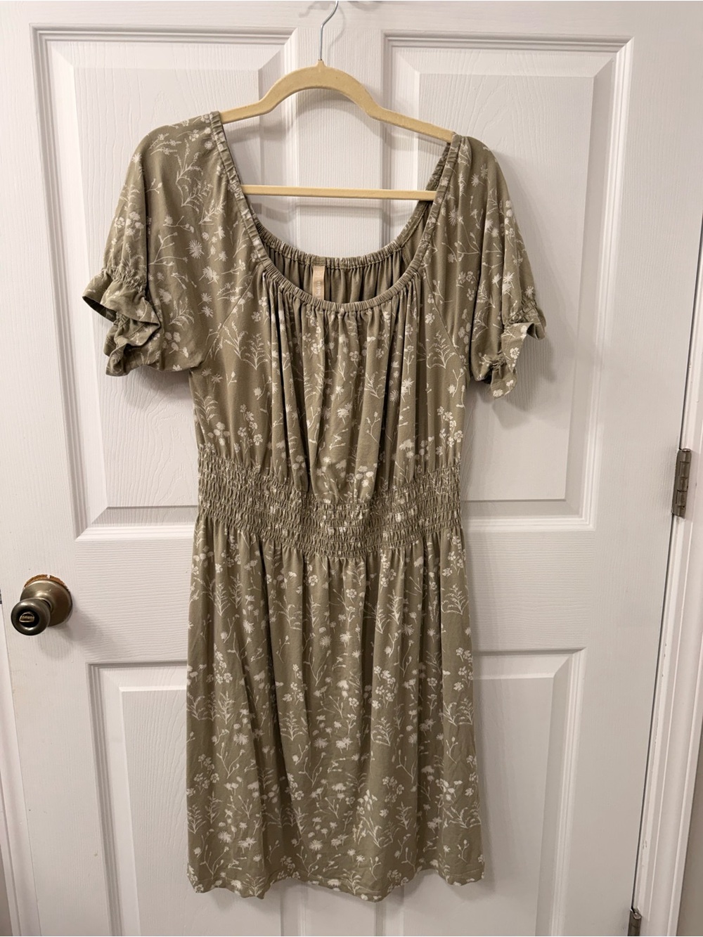 Mata Traders Olive Floral Smocked Midi Dress